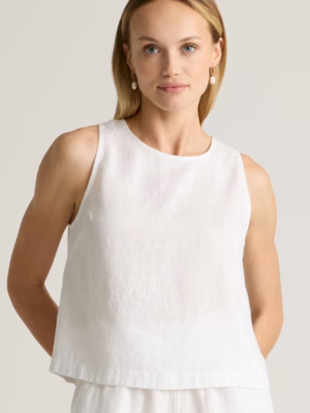 Quince 100% European Linen Cropped Tank White - M